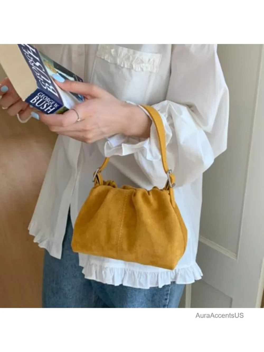 Faux Suede Hobo Bag Drawstring Bucket Crossbody Shoulder Handbag Satchel Purse